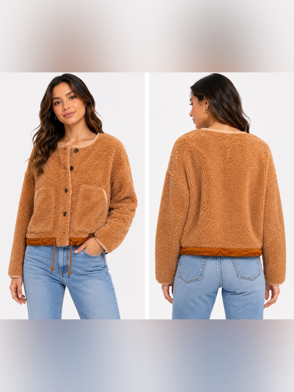 Everlane Size Small Oversized Teddy Button-Front Jacket in Caramel